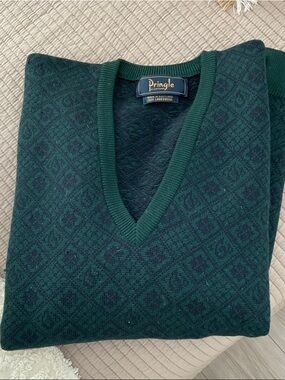 Men's V-Neck Textured Sweater - Dark Green